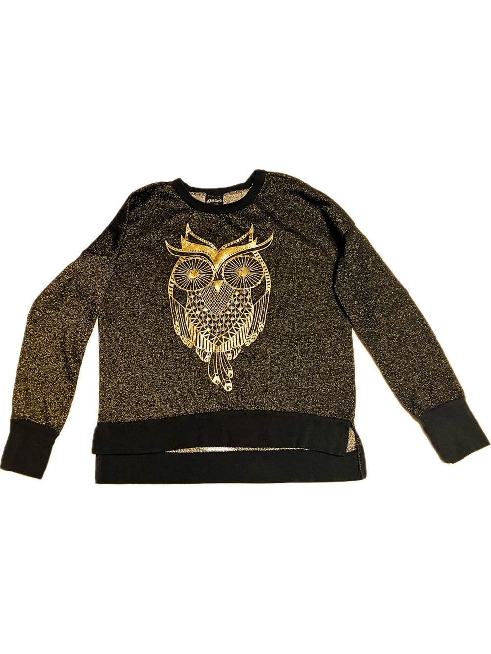 L.O.L. Vintage Black & Metallic Gold Owl Graphic Pullover Sweatshirt - Medium